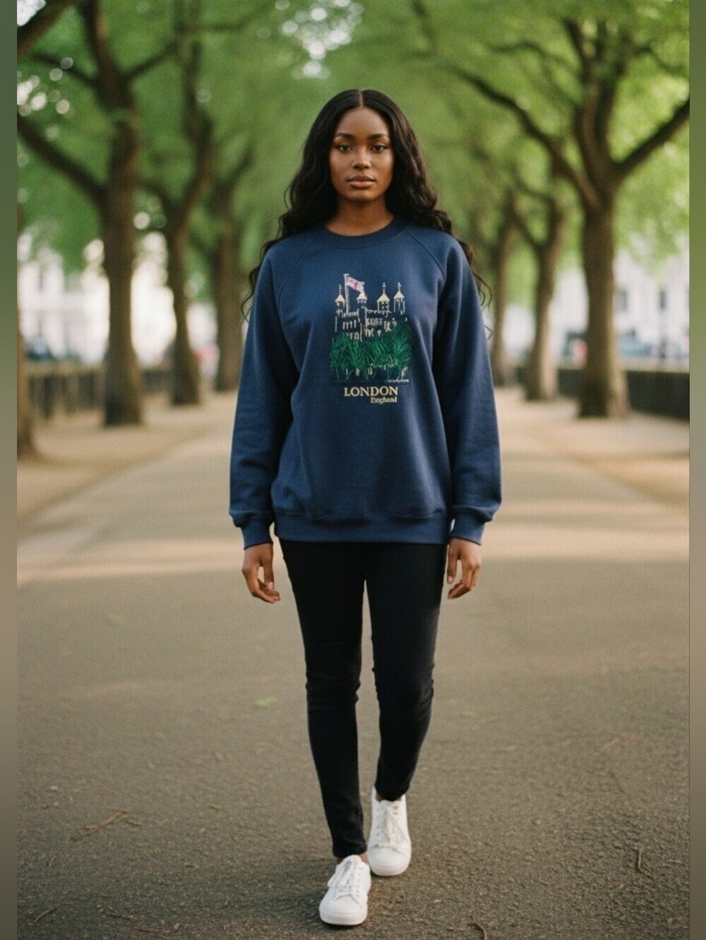 London Crown Collection Navy Blue London Graphic Crewneck Sweatshirt Size L